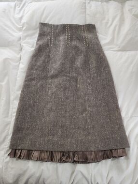 Rebecca Taylor Wool Blend Lined Ruffle Tiered Beige Knee Length Skirt 4